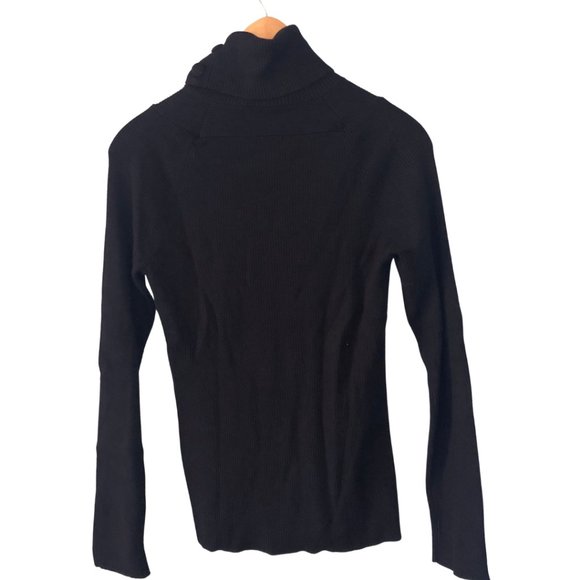 Fitted Black Ribbed Turtleneck Sweater Size Medium - Picture 2 of 7